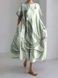 Ocean Octopus Japanese Art Linen Blend Casual Dress