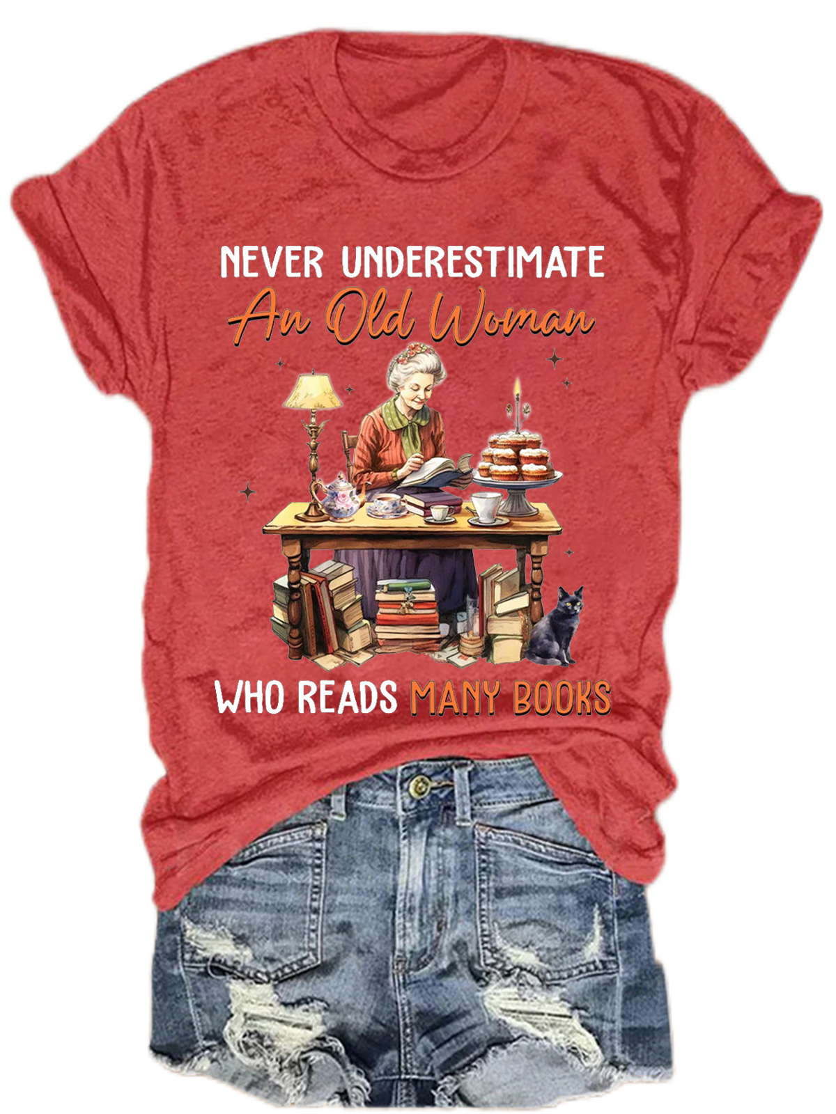 Never Underestimate An Old Woman Who Reads Many Books Book Lovers Gift Women's V-neck T-shirt