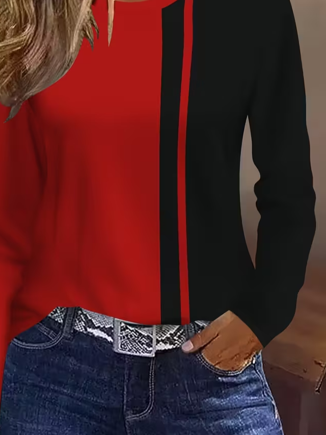 Women's Long Sleeve T-shirt Spring/Fall Black-red Abstract Printing Jersey Crew Neck Daily Going Out Casual Top