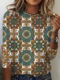 Loose Casual Floral Cotton-Blend T-Shirt
