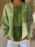 Women's Abstract Print Button-Up Casual Waffle Knit Sweatshirt