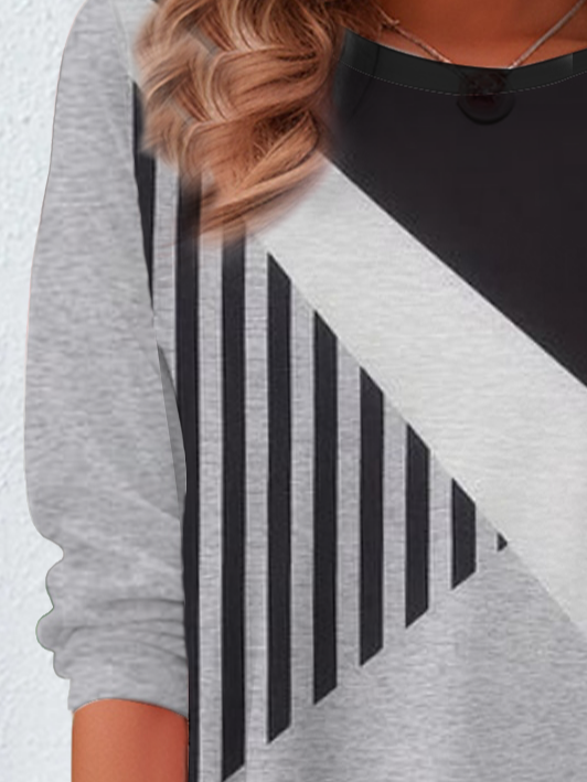 Women's Striped Color Block Splicing Print Casual Round Neck Tunic T-Shirt