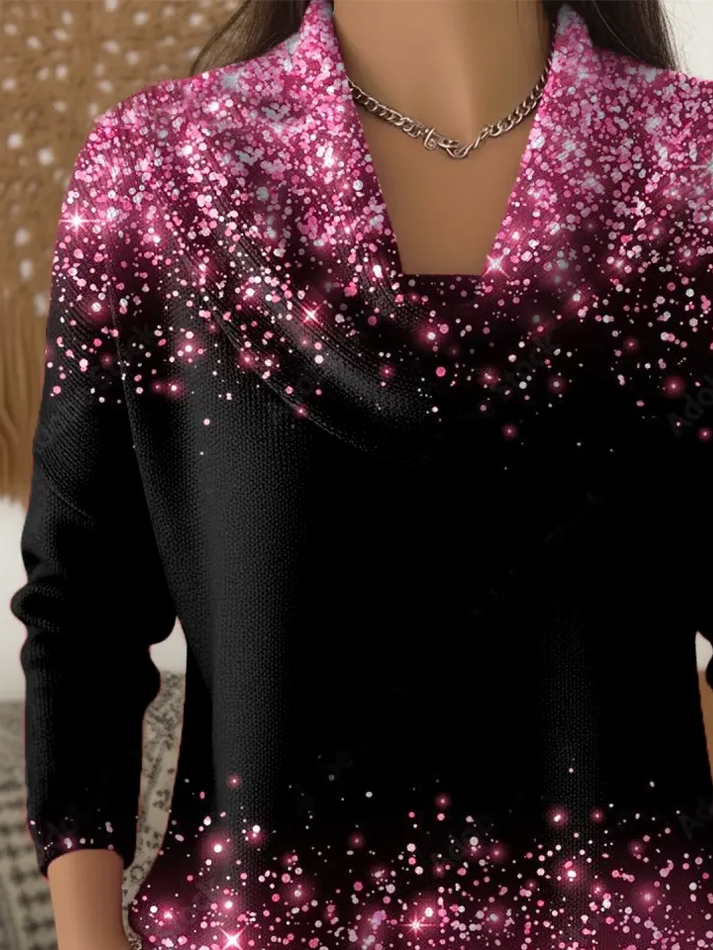 Cowl Neck Casual Regular Fit Abstract Sweater