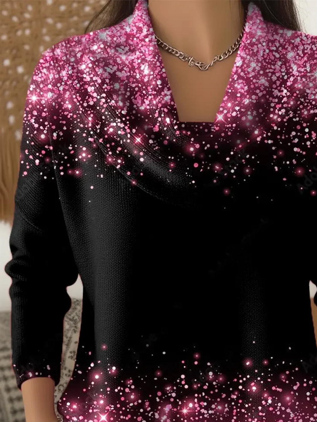 Cowl Neck Casual Regular Fit Abstract Sweater