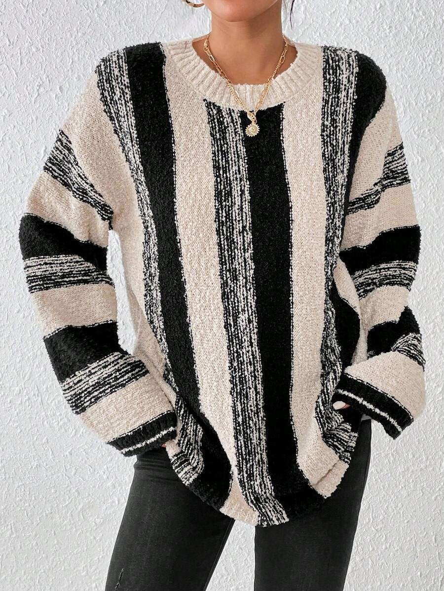Simple Striped Wool/Knitting Split Joint Sweater