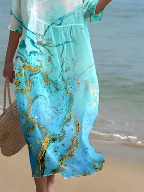Printed Casual Mid Sleeve Round Neck Dress