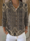 Women's Abstract Print Casual Button-Down Collar Cardigan