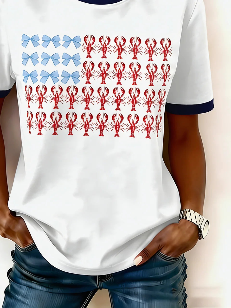 Independence Day Crew Neck Casual Cotton T-Shirt