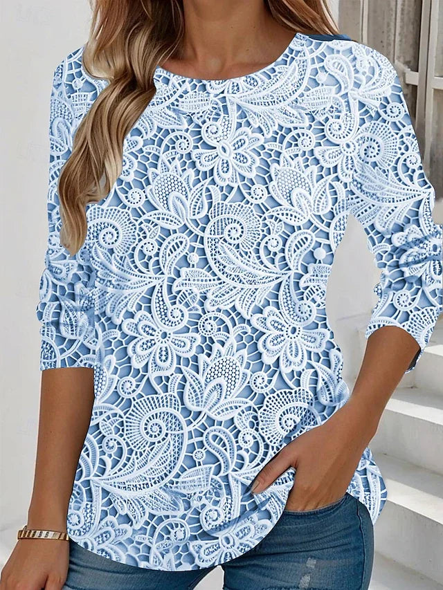 Women Casual 3D Printing Spring/Fall Micro-Elasticity Regular Fit Long Sleeve Regular T-shirts