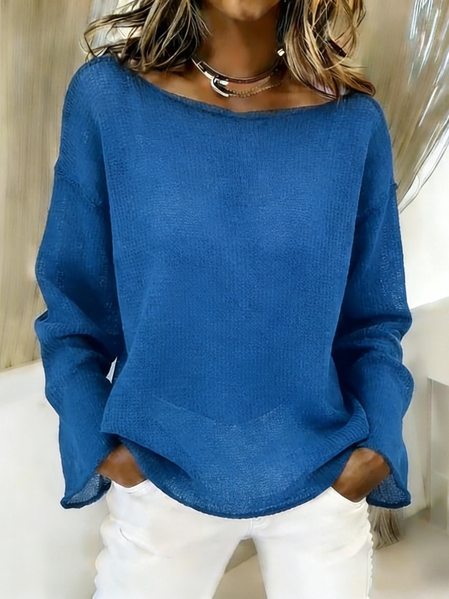 Women's Long Sleeve Blouse Spring/Fall White Plain Crew Neck Daily Going Out Casual Smock