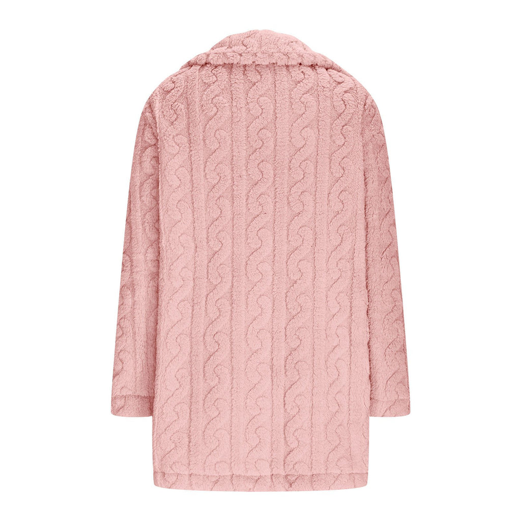 Lapel Collar Casual Loose Plain Teddy Jacket