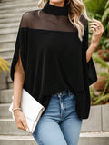 Women's Half Sleeve T-shirt Summer Black Plain Split Joint Mock Neck Dolman Sleeve Daily Going Out Casual Top