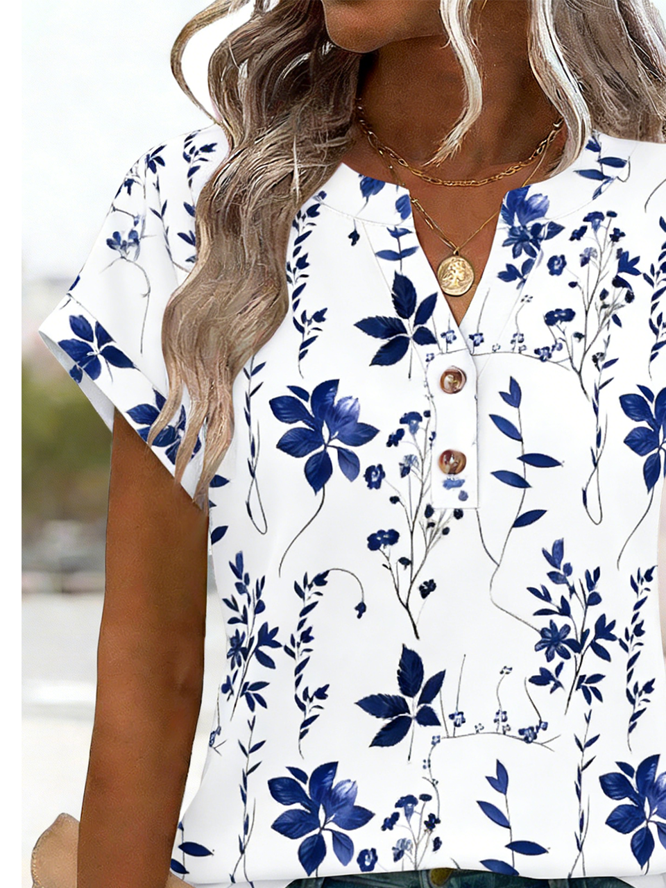 Elegant Loose Floral V Neck T-Shirt