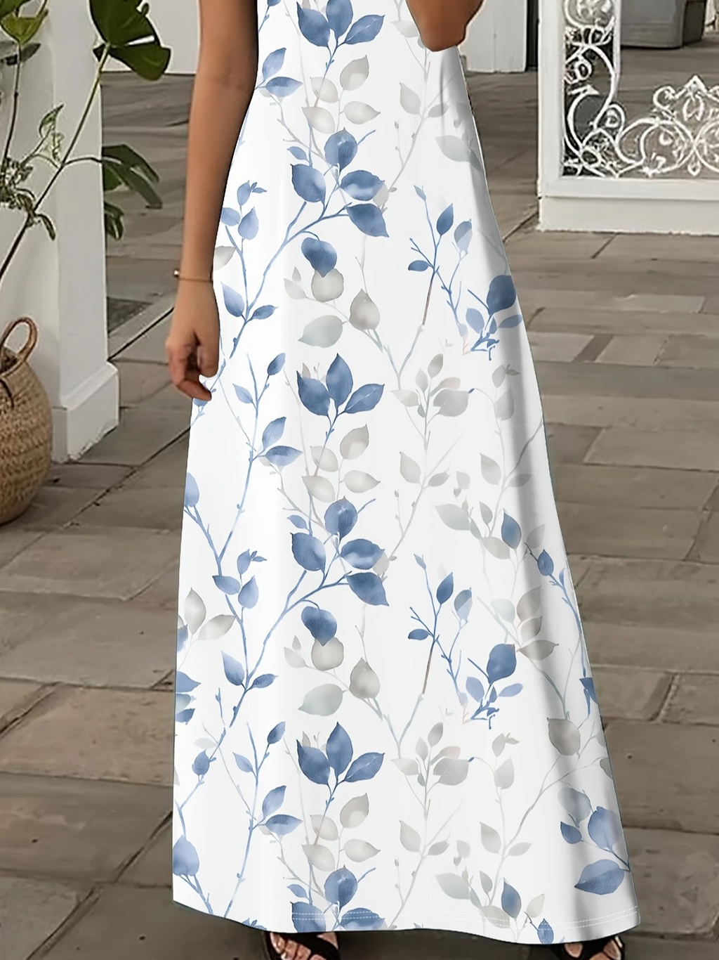 Women's Floral Print V-Neck Short Sleeve Slit Dress