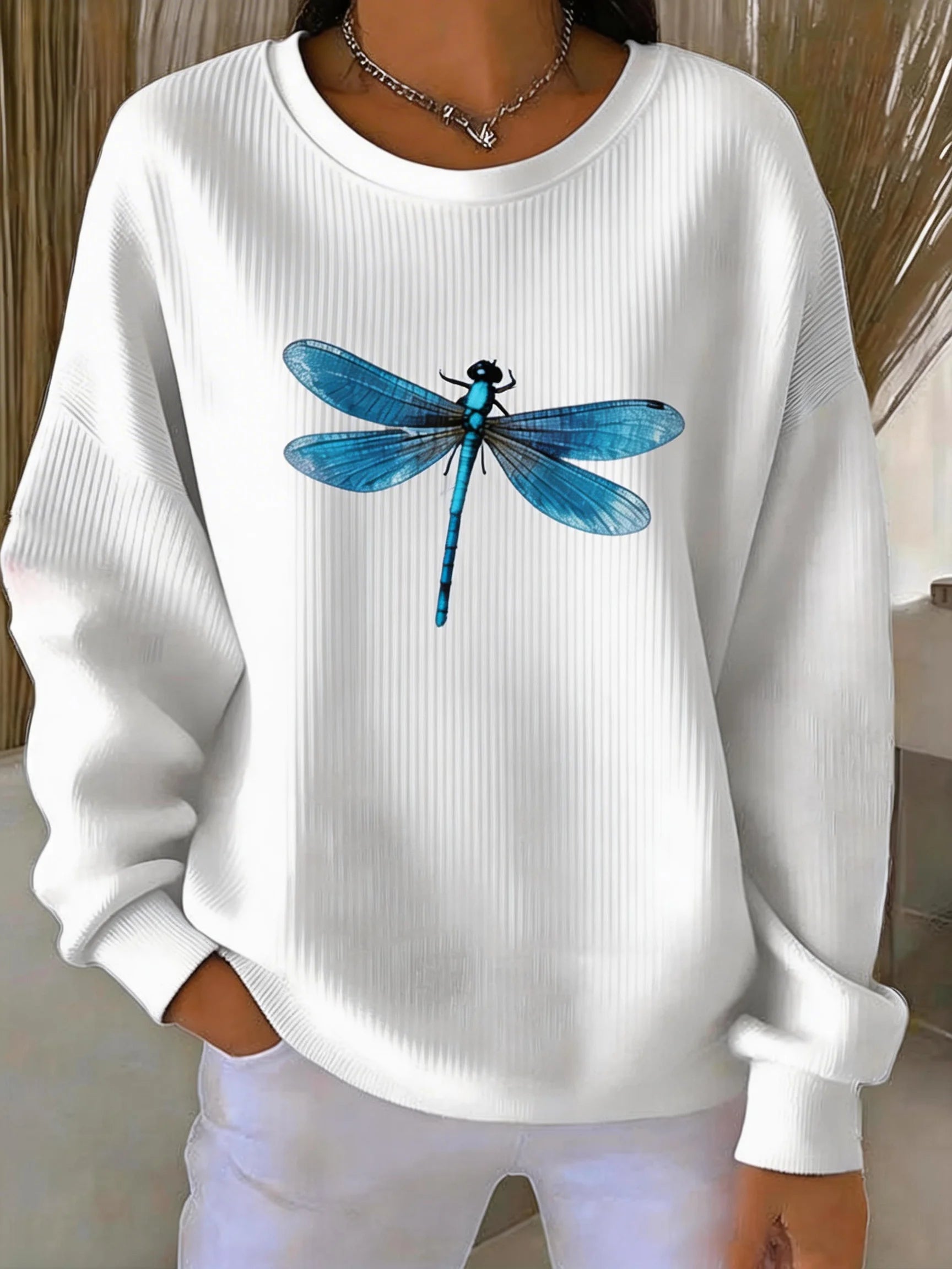 Dragonfly Crew Neck Loose Casual Sweatshirt