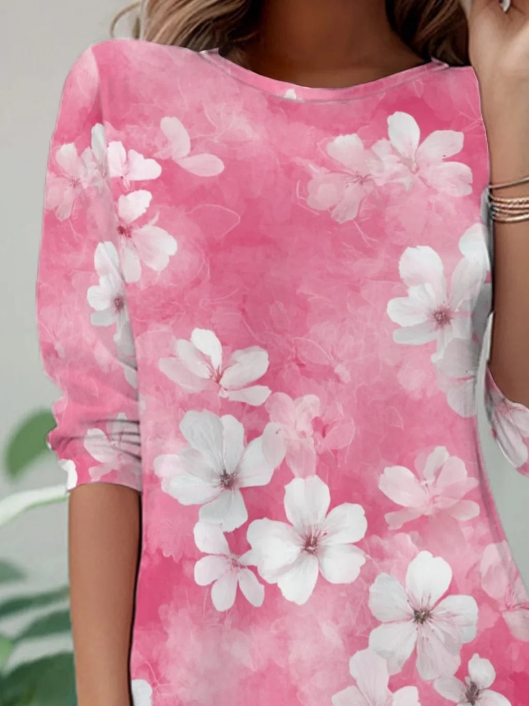 Women's Long Sleeve T-shirt Spring/Fall Pink Floral Jersey Crew Neck Daily Going Out Casual Top