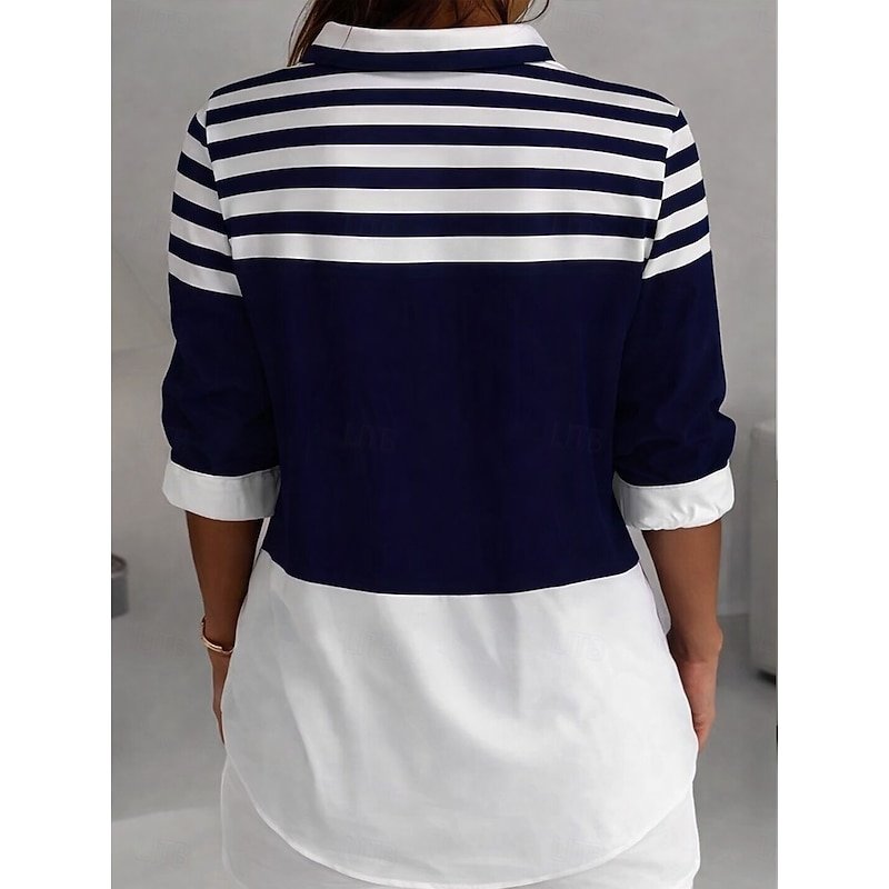Loose Shirt Collar Casual Striped Shirt