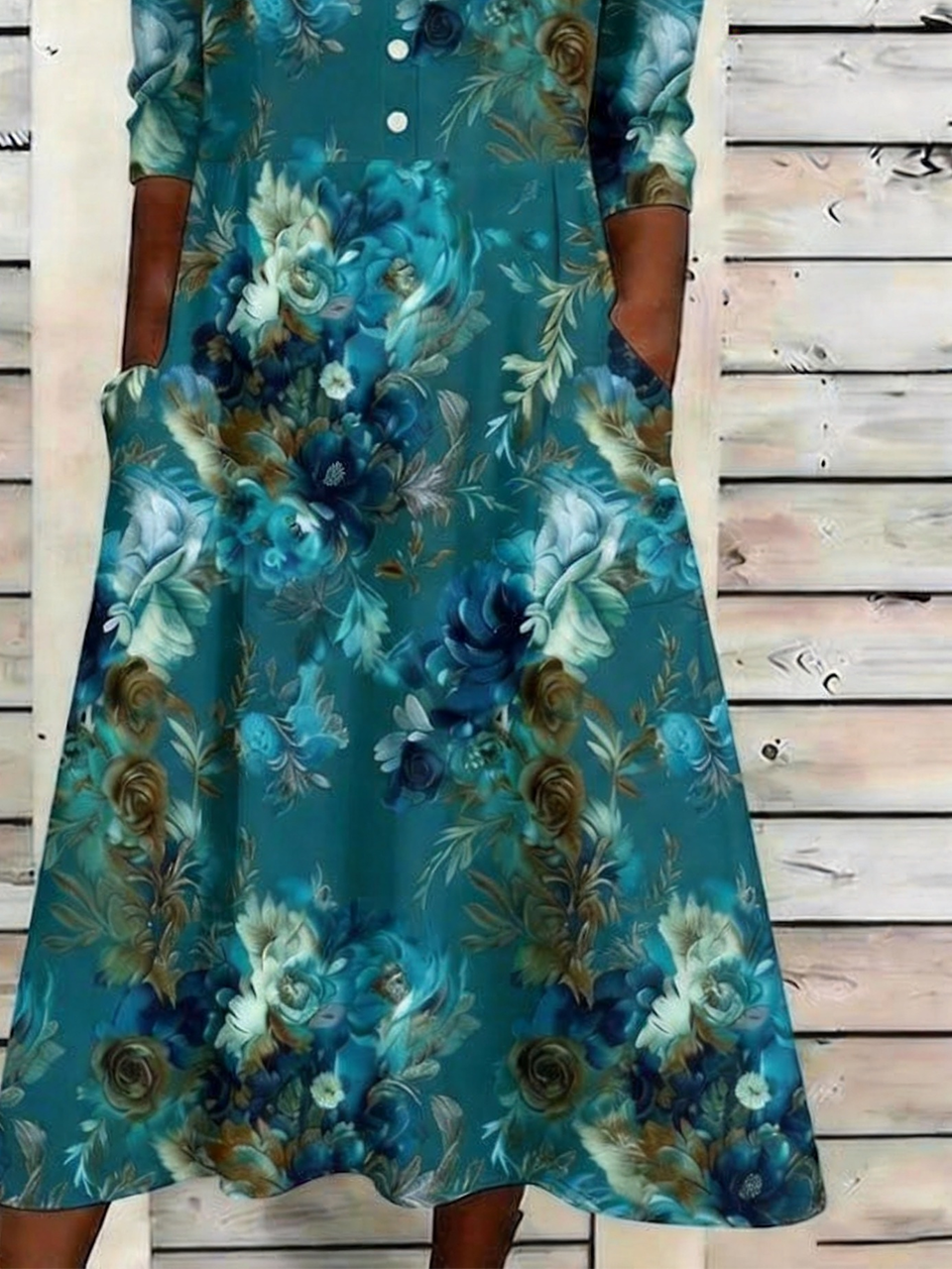 Floral Casual Loose Half Open Collar Dress With No
