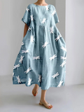 Regular Fit Animal Crew Neck Casual Dress With No
