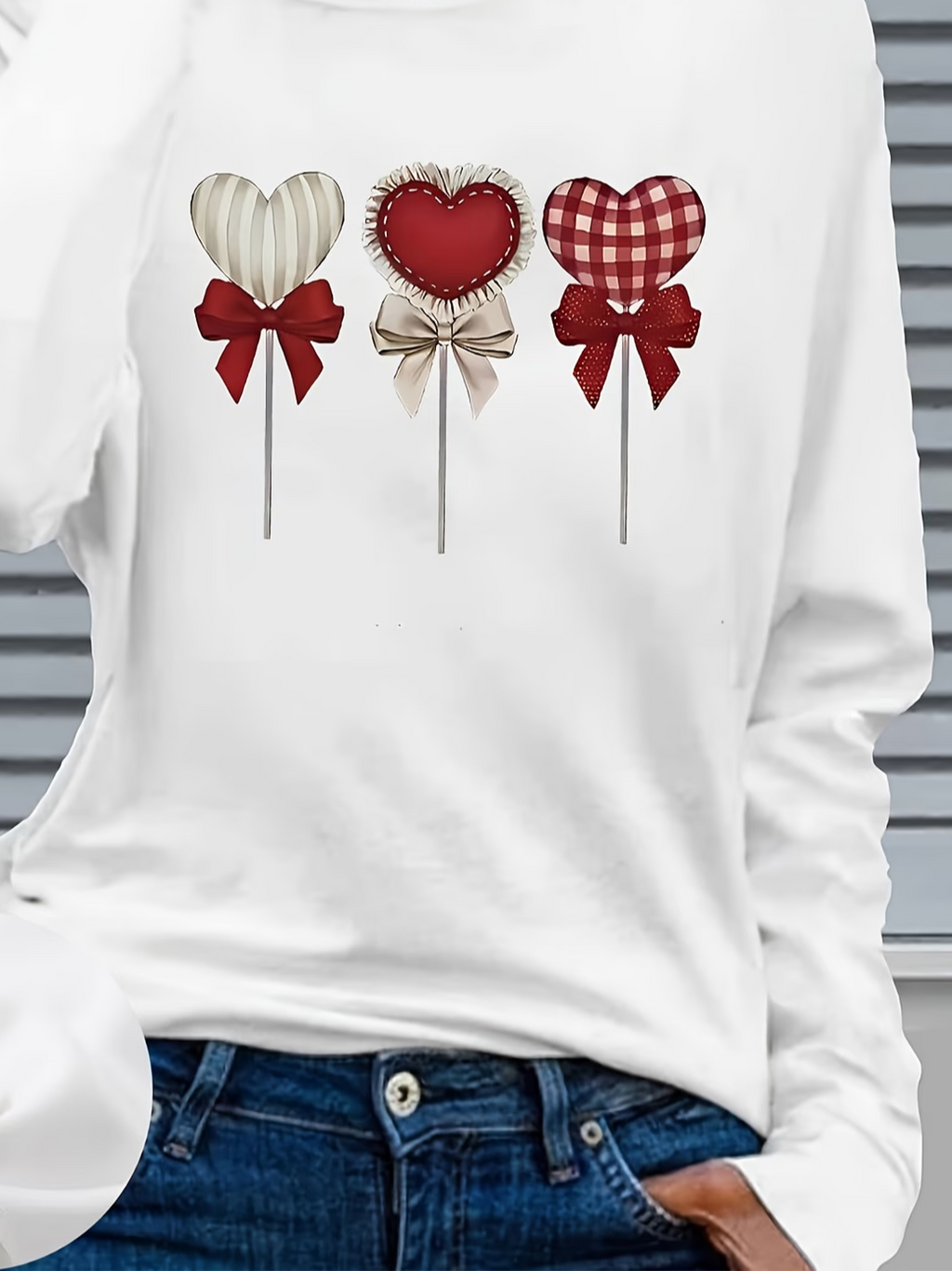 Women's Long Sleeve T-shirt Spring/Fall White Heart/Cordate Printing Jersey Crew Neck Daily Going Out Casual Top