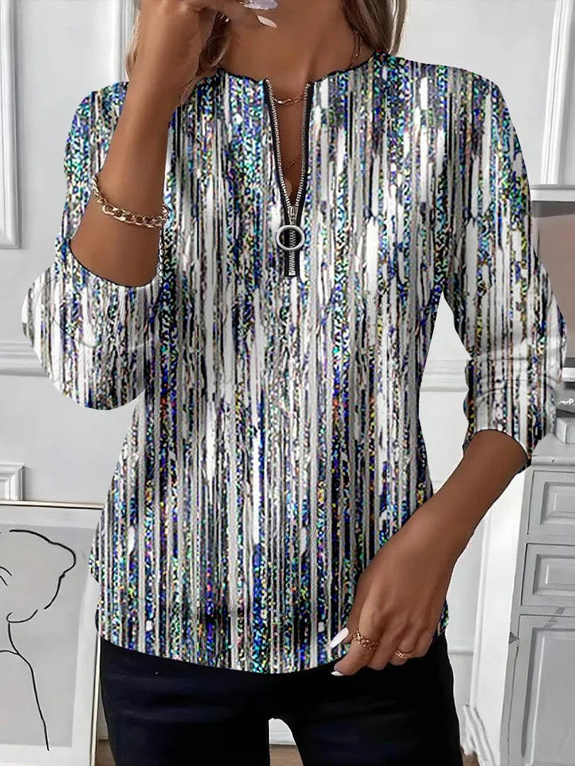 Women's Abstract Print Casual Zipper Long Sleeve Sweatshirt