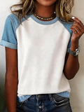 Patchwork Raglan Top with Lightweight Faux Denim Sleeves