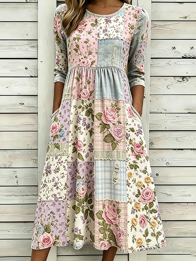Women's Half Sleeve Summer As Picture Floral Printing Crew Neck Daily Going Out Casual Maxi H-Line Dress