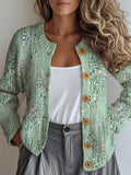 Loose Ethnic Crew Neck Gradient Pattern Cardigan