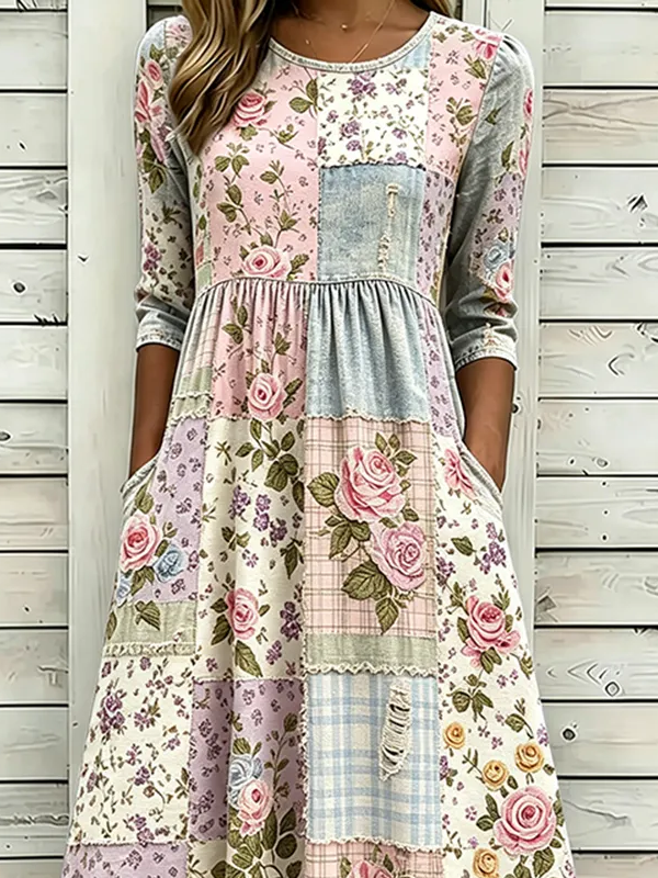 Women's Half Sleeve Summer As Picture Floral Printing Crew Neck Daily Going Out Casual Maxi H-Line Dress