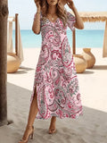Women's Short Sleeve Summer Pink Floral Printing Crew Neck Daily Going Out Casual Maxi H-Line T-Shirt Dress Dress
