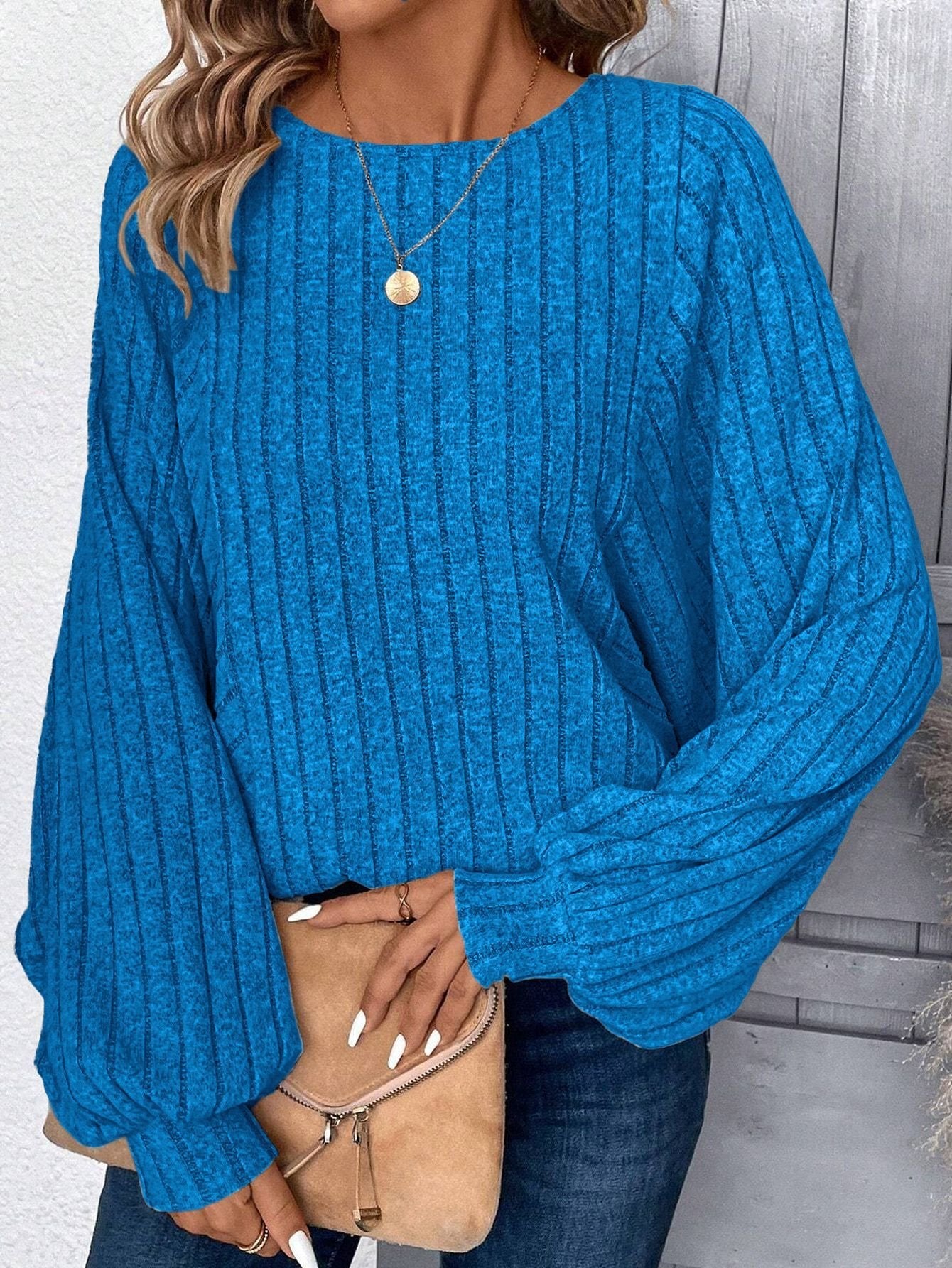 Elegant Dolman Sleeve Loose Crew Neck Plain T-Shirt