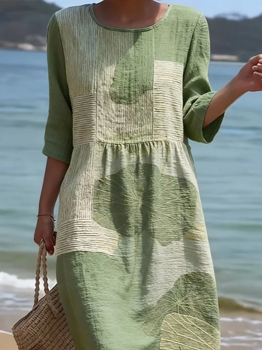 Women's Half Sleeve Summer Green Abstract Printing Crew Neck Daily Going Out Casual Maxi H-Line Dress
