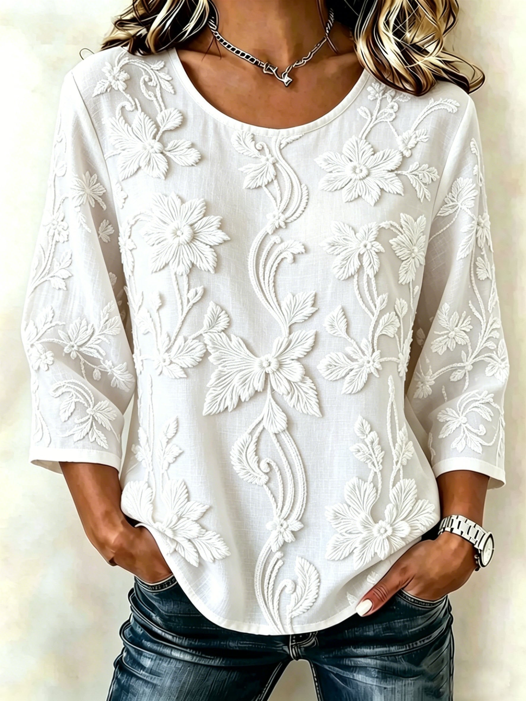 3D Printing Botanical Pattern Round Neck Short Sleeve Daily Going Out Vintage Casual Top