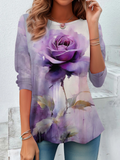 Women's Long Sleeve T-shirt Spring/Fall Purple Abstract Printing Jersey Crew Neck Daily Going Out Casual Top
