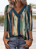 V Neck Casual Cotton-Blend Loose T-Shirt