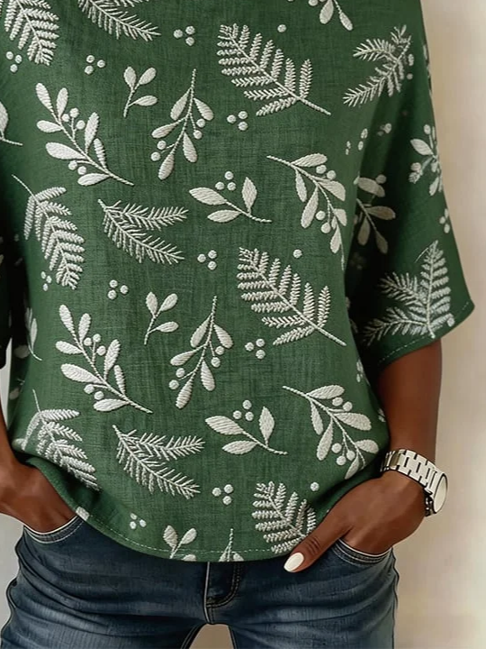 Women's Half Sleeve Blouse Summer Green Floral Printing Crew Neck Daily Going Out Vintage Top