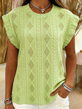 Elegant Crew Neck Plain Cotton-Blend T-Shirt