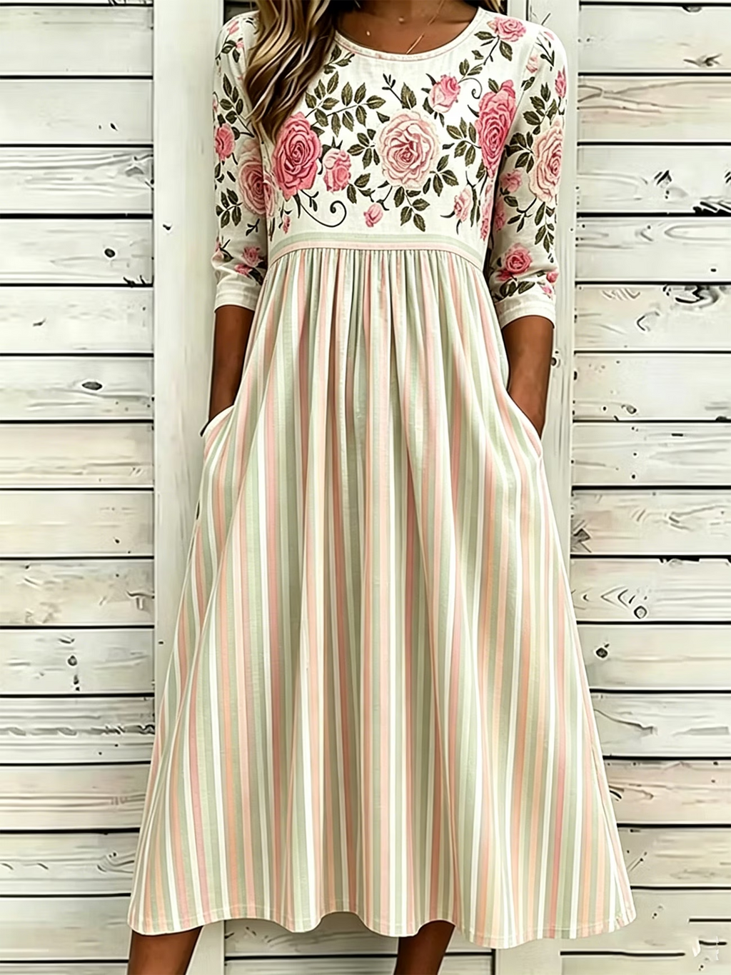 Women's Half Sleeve Summer As Picture Floral Printing Crew Neck Daily Going Out Casual Maxi H-Line Dress