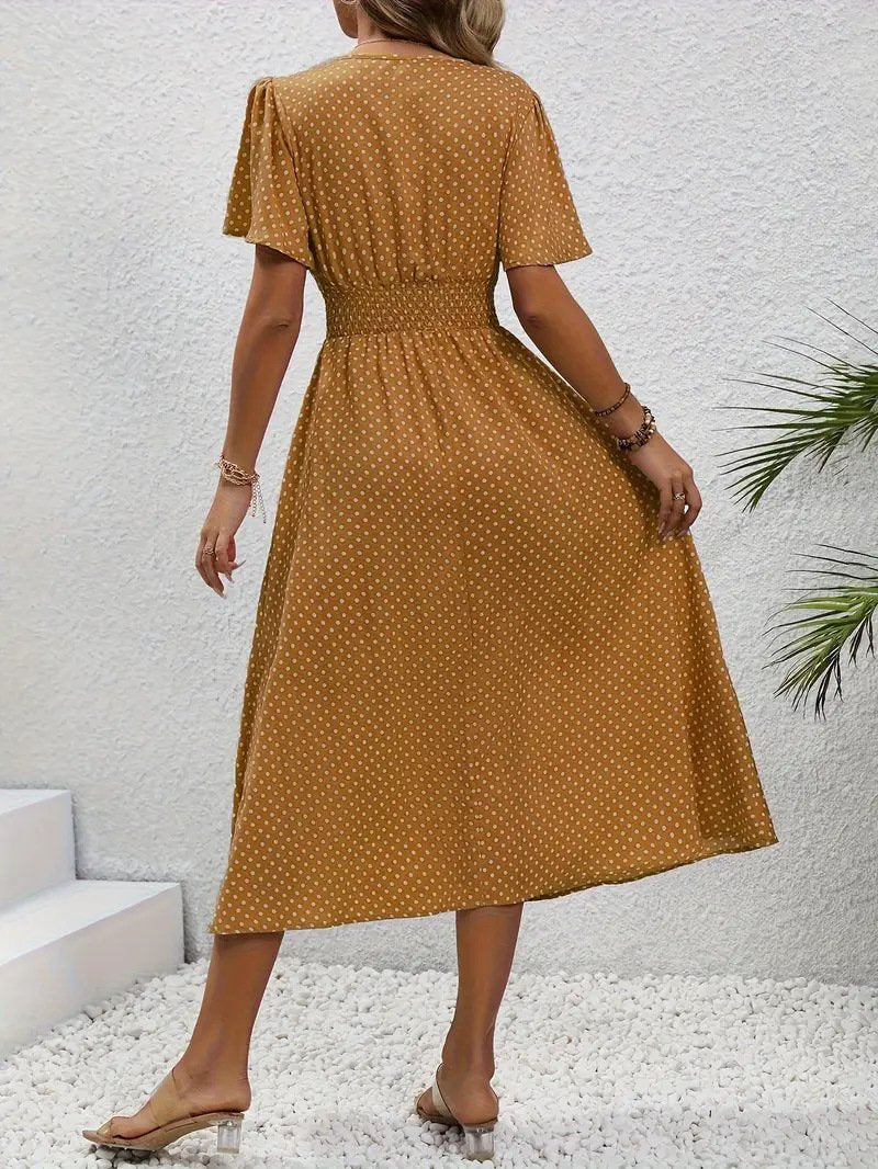 Women's Short Sleeve Summer Blue Polka Dots Split Joint V Neck Daily Going Out Casual Maxi A-Line Tank Dress