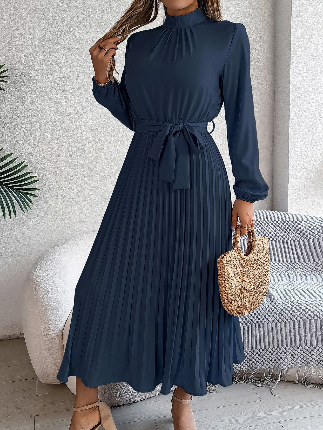 Women's Short Sleeve Summer Wine Red Plain Split Joint Stand Collar Daily Going Out Vintage Maxi A-Line Tank Dress