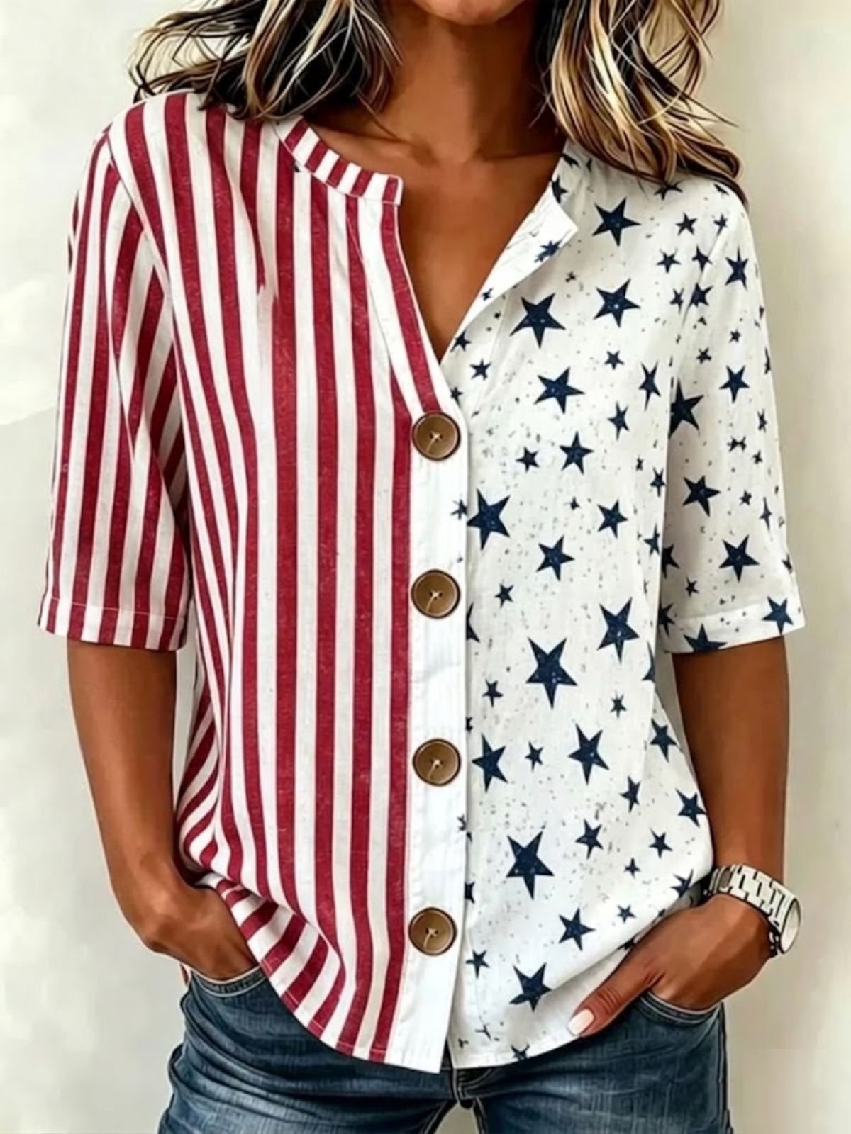 Stand Collar Vintage America Flag Shirt