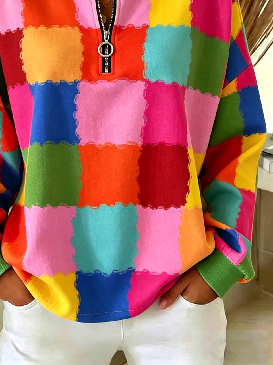 Loose Geometric Crew Neck Casual Sweatshirt