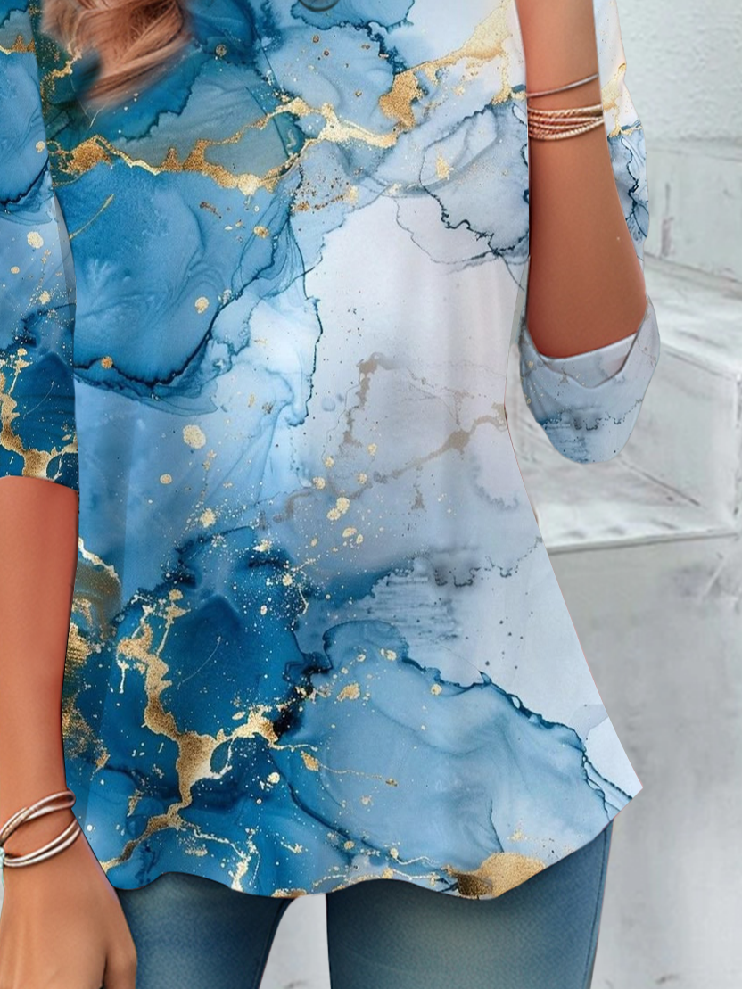 Women's Abstract Spring Print Casual Round Neck Long Sleeve Tunic T-Shirt