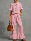 Today 49% off🔥Stylish Ruffled Shirt And Wide-leg Pant Linen Two-piece Set