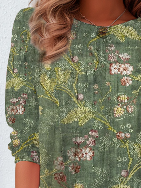Women's Floral Spring Print Casual Crew Neck Tunic T-Shirt