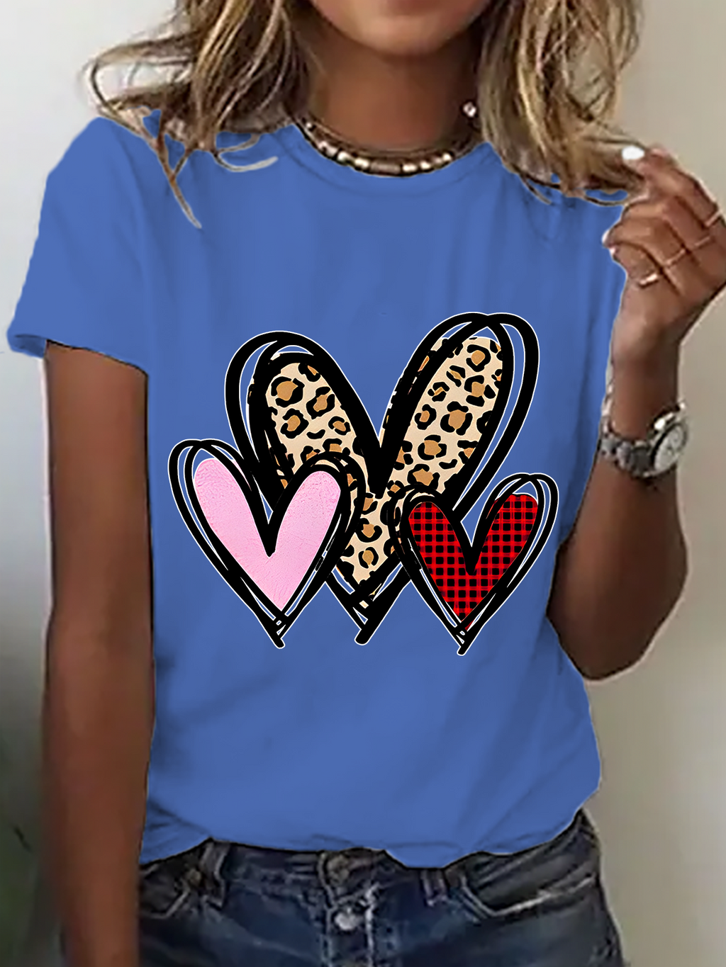 3 Doodle Heart Valentines Cotton T-Shirt