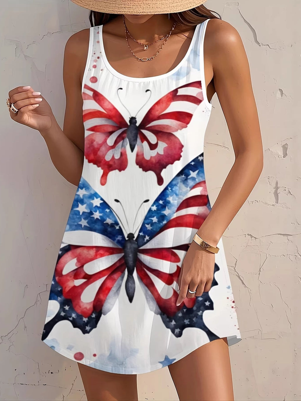 U-Neck America Flag Butterfly A-Line Summer Casual Dress