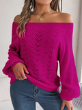 Women's Autumn And Winter Casual Solid Color Hollow Neck Off-Shoulder Lantern Sleeve Sweater
