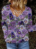 Violet Plant Flower Art V-neck Tops