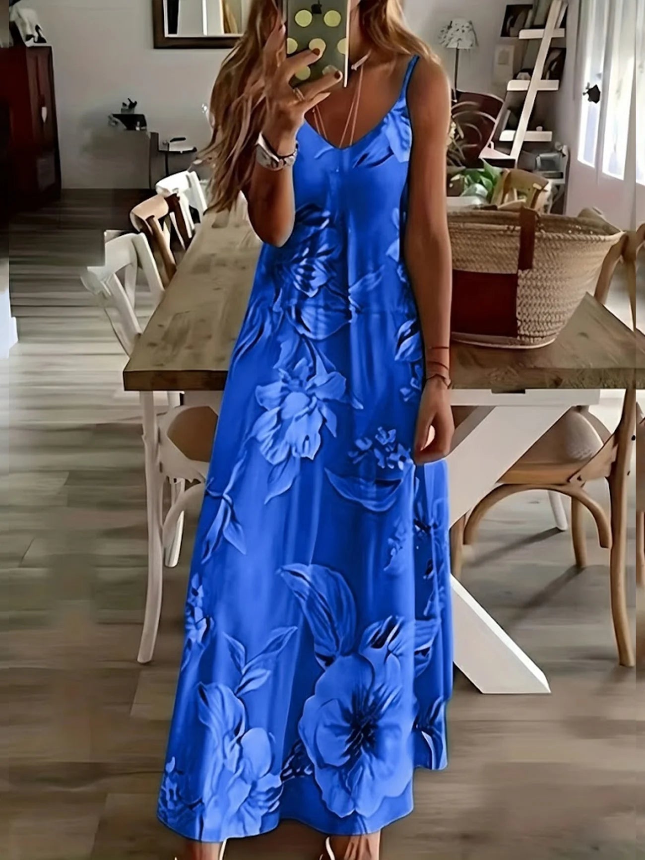 Women's Sleeveless Summer Yellow Floral Printing V Neck Daily Going Out Casual Maxi X-Line Slip Dress Dress